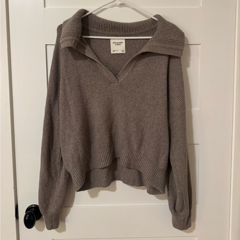 Abercrombie & Fitch Taupe V-Neck Polo Sweater